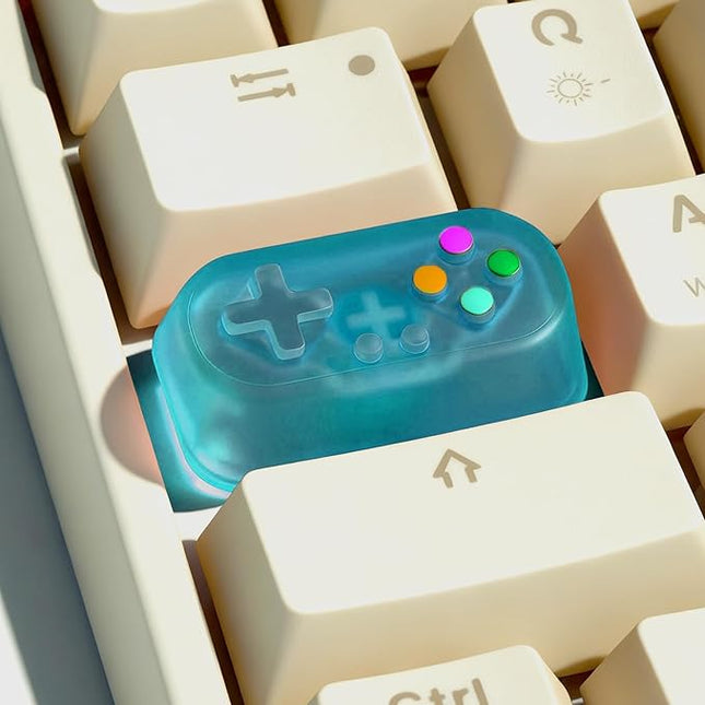 Artisan Keycap, Custom Game Controller Shaped Keys Cap for MX Mechanical Keyboard, Shine Through Resin Handmade Replacement for Capslock Key - Blue