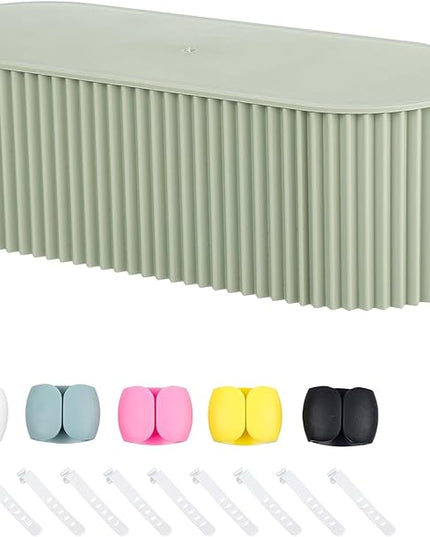 Green Cord Organizer Box, Plastic Cable Management Box with Lid, Power Strips Protector Cover Under TV and Desk for Home, Office, Bathroom, School, Wires Hider Protector for Floor (Small)