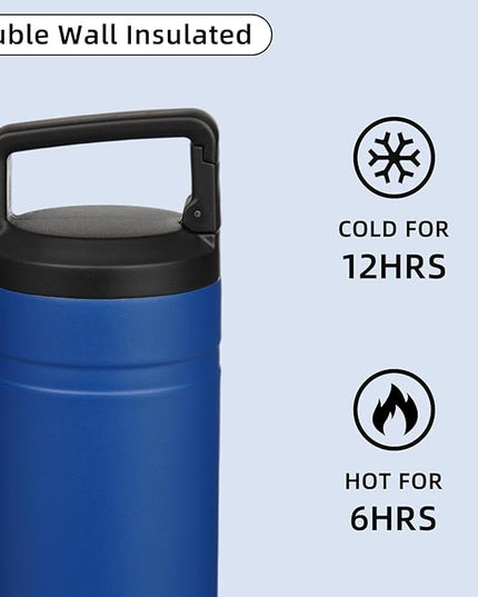 BJPKPK Insulated Water Bottle with 2 Lids,20 oz Double Wall Stainless Steel Vacuum Tumbler Travel Coffee Mug,Wide Mouth Thermal Cup,Sapphire Blue