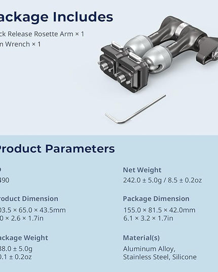 SMALLRIG 7" Rosette Magic Arm, HawkLock H21 Quick Release Structure, w 1/4"-20 Screws and Anti-Twist Pins, for Monitors, Lights, Max Load Cpacity 3.5kg