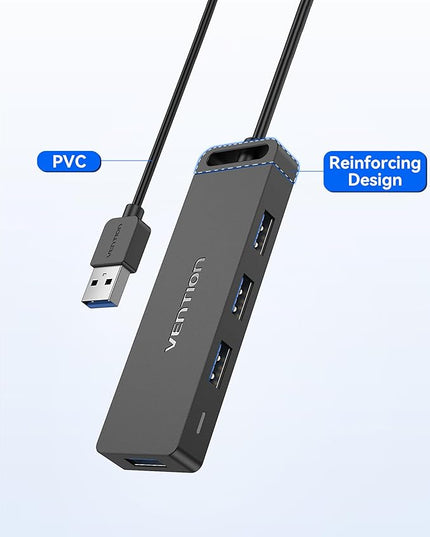 VENTION USB Hub 3.0 Splitter with 3FT Extension Long Cable 4-Port Ultra-Slim Multiport Expander for Desktop, PC, Laptop, Surface Pro, PS4, Flash Drive, Mobile HDD