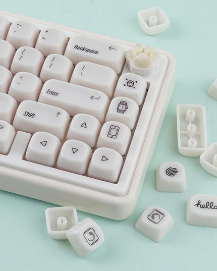 Tsungup MOA Keycaps,136 Keys Cute Ceramic Textured Custom Keycaps 60 75 Percent, Minimalist White Keycap Set Key Caps Keyboard for Cherry Gateron MX Swithes Mechanical Keyboards(Translucent White)