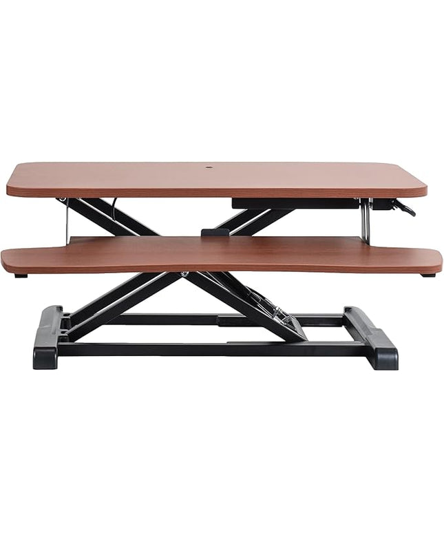 VIVO 28 inch Desk Converter, K Series, Height Adjustable Sit to Stand Riser, Dual Monitor and Laptop Workstation with Keyboard Tray, Dark Walnut Top, Black Frame, DESK-V028KA