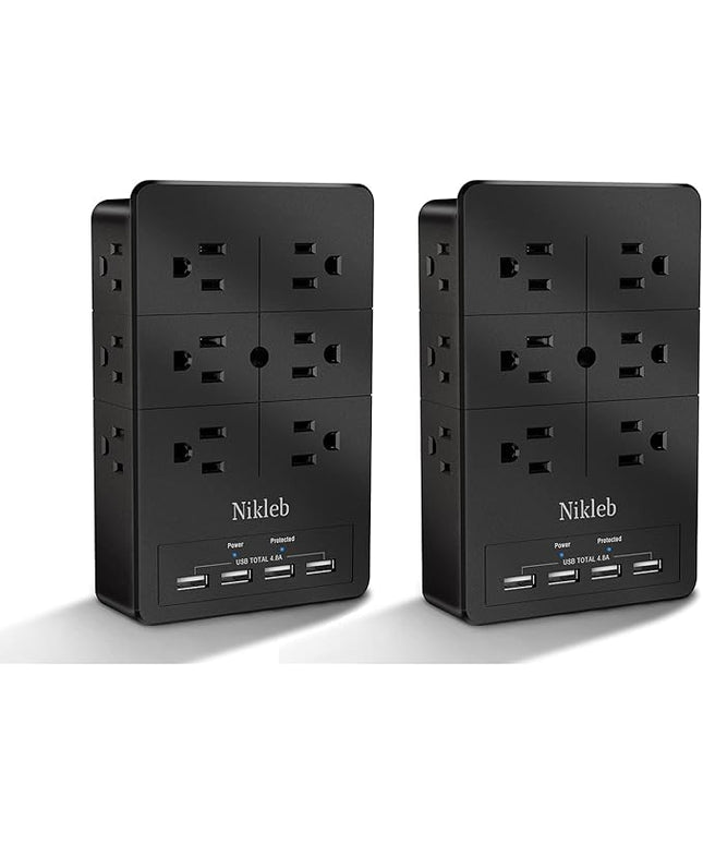 Surge Protector Nikleb, Wall Outlet with 4 USB Ports 5V 4.8A Total, 12 Multi Outlet Extender, Multiple USB Plug Adapter Wall Mount, Phone Chargier Organizer with Phone Holder, Heavy Duty