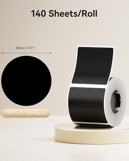 NIIMBOT Black Round Labels 50x50mm(1.97'' x 1.97''), for M2/M3 Label Maker, Suitable for Essential Oils Aromatherapy Bathroom Bakery Gift Labels, Waterproof Oilproof and Long Storage
