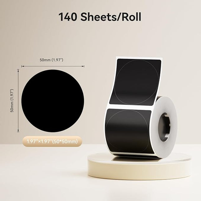 NIIMBOT Black Round Labels 50x50mm(1.97'' x 1.97''), for M2/M3 Label Maker, Suitable for Essential Oils Aromatherapy Bathroom Bakery Gift Labels, Waterproof Oilproof and Long Storage
