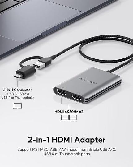 PULWTOP Displaylink Adapter, USB C to HDMI Adapter with Dual Monitor for Mac M1/M2/M3/M4, USB C to Dual HDMI for MacBook, Laptops, iMac, Driver Required
