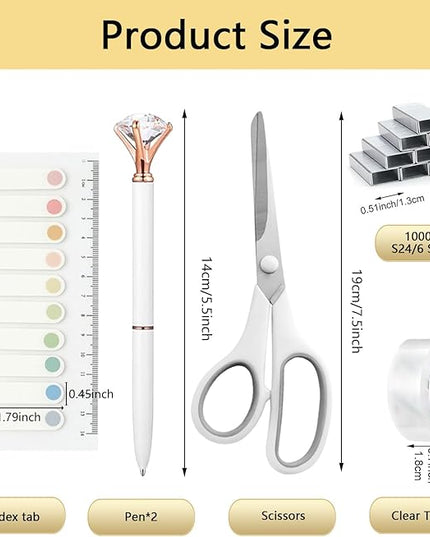 Office Supplies,Desk Accessories,with Stapler, Tape Dispenser,Desk Organizer,Folding Phone Holder,Pen,Journal Notebook,Scissor,Staple Remover,Staples,Clear Tape,Sticky Notes,Paper Clips,Bookmark,Ect