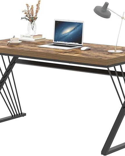 FOLUBAN Home Office Desk, Modern Wood and Metal Computer Desk, Simple Writing Work PC Desks for Bedroom, Industrial Study Gaming Table for Living Room, Rustic Brown, 53 Inch