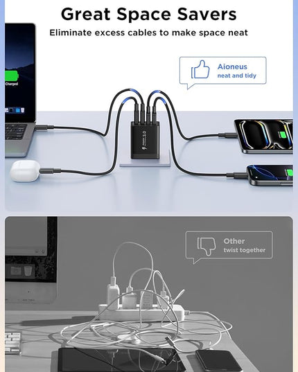 40W USB C Charger Cube, 2Pack 4-Ports Wall Plug Fast Charging Block with 6FT USBC to USBC Cord, Multiport Brick Type C Box Compatible with iPhone 16/15, Samsung S25 S24 S23, iPad, Cellphones Charger