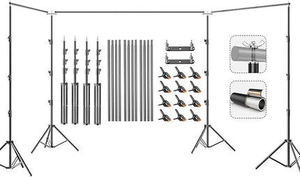 BEIYANG 10x30FT Photo Backdrop Stand, Angle Adjustable Triple Crossbar Extender Mount, Photography Background Support System, with Sand Bags,12 PCS Clamps for Wedding Party Celebration