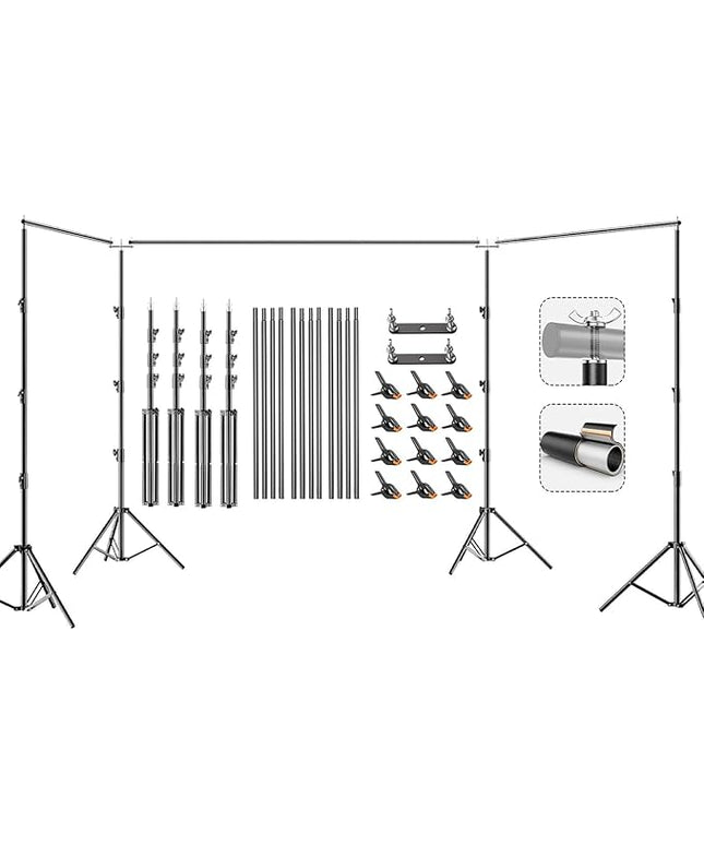 BEIYANG 10x30FT Photo Backdrop Stand, Angle Adjustable Triple Crossbar Extender Mount, Photography Background Support System, with Sand Bags,12 PCS Clamps for Wedding Party Celebration