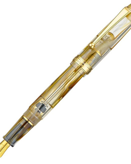 Asvine V126 Vacuum Filling Fountain Pen Brown Swirl Transparent Acrylic, Medium Nib Large-Capacity with Gift Case