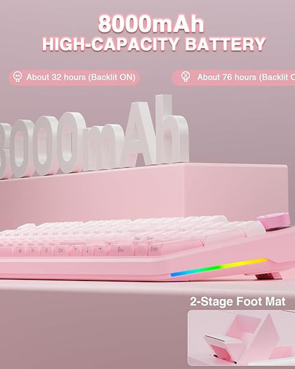AULA F108 PRO - Wireless Mechanical Keyboard with Screen & Knob,Full Size Keyboard with 8000mAh Battery,Pre-lubed Switches,Side Printed PBT Keycaps,RGB Backlit Hot Swappable Custom Pink Keyboards