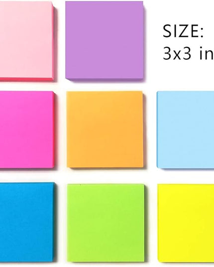 Phthdoty 8 Pads Pop Up Sticky Notes 3x3 Refills Bright Colors Self-Stick Notes Pads Super Adhesive Sticky Notes Great Value Pack