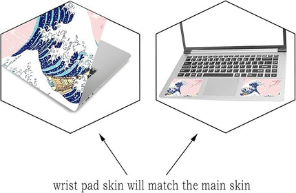 Laptop Skin Sticker Decal,12" 13" 13.3" 14" 15" 15.4" 15.6 inch Laptop Vinyl Skin Sticker Cover Art Protector Notebook PC (2 Wrist Pad Skins Included), Decorative Waterproof Removable, Pink Sea Wave