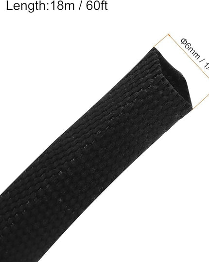 MECCANIXITY Braided Cable Sleeves Heat Shrinkable Fabric Sleeving, 1/4" 60ft Black 2:1 Ratio Heat Shrinkable Cord Protector for Harness Cable, Network Cable Protection, Cable Management