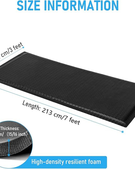3 x 7 FT Anti Fatigue Mats Industrial 15/16 Inch Thick Soft Sponge Ergonomic Mat Durable Heavy Duty Diamond Plate for Standing Non Slip Industrial Grade Floor Mat for Leg & Back Pain Black