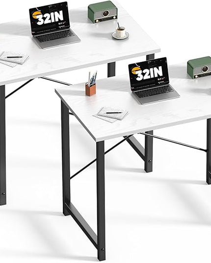 DUMOS 32 in Small Computer Desk for Home Office, Modern Study Work Table Simple Style for Bedroom, Writing Desks with X-Shaped Reinforcement, 2 Pack, White