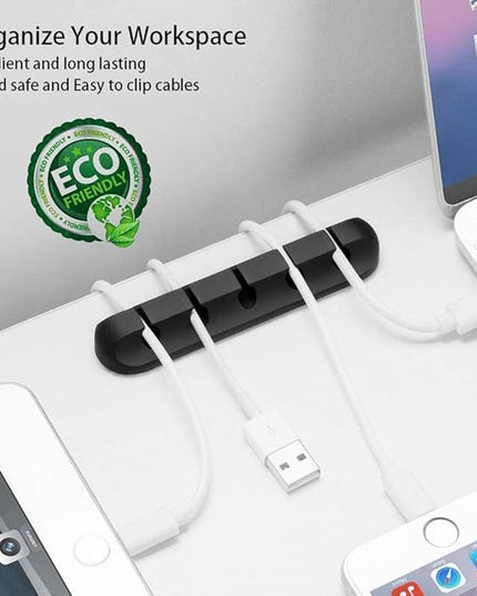 Cord Holder Cable Organizer Clips – Self Adhesive Cord Organizer for Desk, Car, Nightstands, Office, Black Silicone Cord Keeper Cable Clips Wire Holders for Phone Charger Cords (7-5-3-1-1 Slots)
