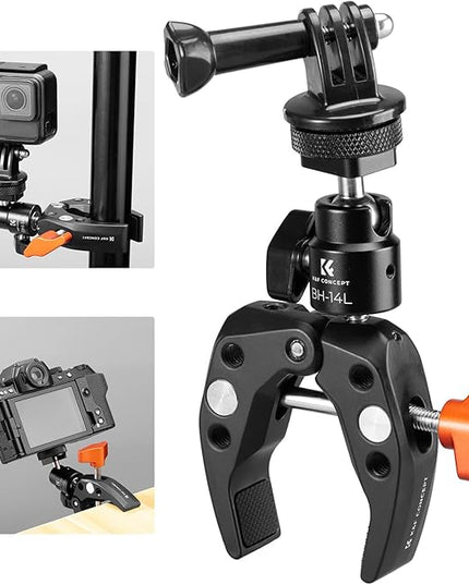K&F CONCEPT Camera Clamp Mount with 360° Ballhead, Clamp Mount with Adapter 1/4"-20 Screw for DSLRs, Action Camera, Monitor, Light, Microphone