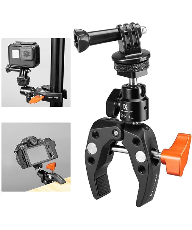K&F CONCEPT Camera Clamp Mount with 360° Ballhead, Clamp Mount with Adapter 1/4"-20 Screw for DSLRs, Action Camera, Monitor, Light, Microphone
