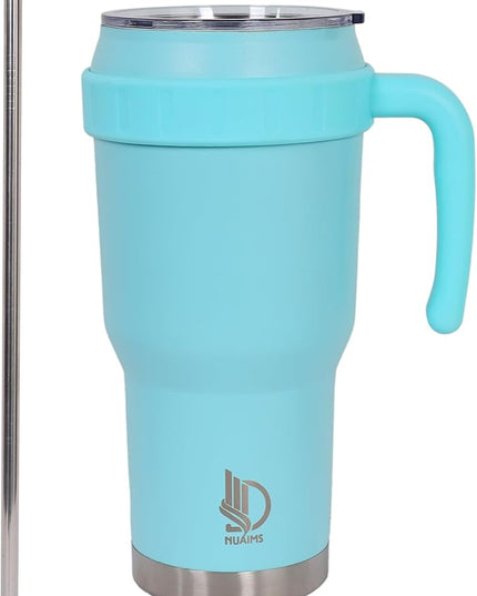 40 Oz Tumbler with Handle & Straw Lid, Insulated Stainless Steel Vacuum Flask, Double Wall Thermal Car Cup for Hot & Cold Drinks, Leak Proof, BPA Free (Light sky Blue)