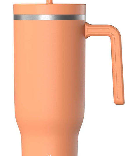 Hydrapeak Voyager 40 Oz Stainless Steel Tumbler with Handle, Insulated Water Bottle With Straw & Lid, Cupholder Friendly Reusable Travel Mug (Apricot Crush)