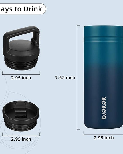 BJPKPK Insulated Water Bottle with 2 Lids,20 oz Double Wall Stainless Steel Vacuum Tumbler Travel Coffee Mug,Wide Mouth Thermal Cup,Sea