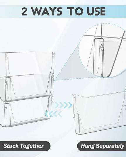 Clear Acrylic Single Pocket, Plastic Hanging Wall Mount File Holder for Office Home (White, 8 Pack)