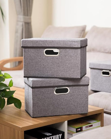 PRANDOM Foldable Storage Boxes with Lids [1-Pack] Linen Fabric Collapsible Storage Bins Organizer Containers Baskets Cube with Cover for Home Bedroom Closet Office Nursery (14.9x9.8x9.8)