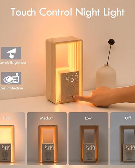 WILIT Digital Alarm Clock, Sunrise Alarm Clock with Nightlight, 9 Sleep Aid Sounds, White Noise Sounds Machine, Dimmable Display,USB Charging Port,Wood Grain Imitation,Gift for Women,Men,Travel