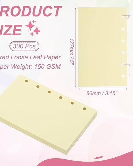 PATIKIL Colored Loose Leaf Paper, 5" x 3.2"(A7) 300 Sheets 6 Holes Punched 150GSM Blank Binder Refill Paper Supplies for Office Note Taking Teacher Planner Journal Notebook, Yellow