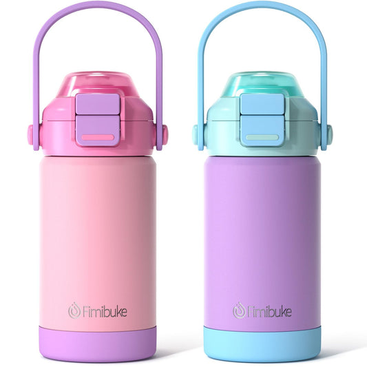 Fimibuke 14oz Kids Insulated Water Bottle with 2-in-1 Straw & Spout Lid