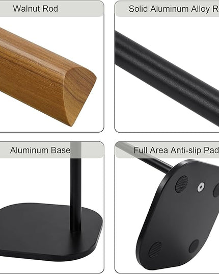 GEVO Headphone Stand for Desk, Walnut Wood & Aluminum Headset Stand, Universal Walnut Gaming Headset Holder with Solid Heavy Base for AirPod Max, Bose, Sony All Headphone Sizes (Square Base)