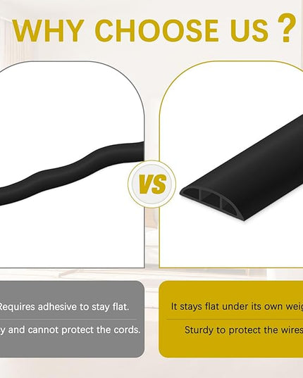 Floor Cord Cover 10FT Cord Covers for Wires on Floor Protect Wires & Prevent Trip Hazards, Easy to Cut for Home, Office, School, Concerts, Cavity W0.6in x H0.32in