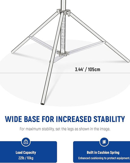 NEEWER 2Pcs 9.2ft Stainless Steel Light Stands, Spring Cushioned Heavy Duty Photography Tripod Stand with 1/4"-3/8" Adapter for Strobe Video Ring Light Monolight Softbox, 22lb Max Load, ST-280SS