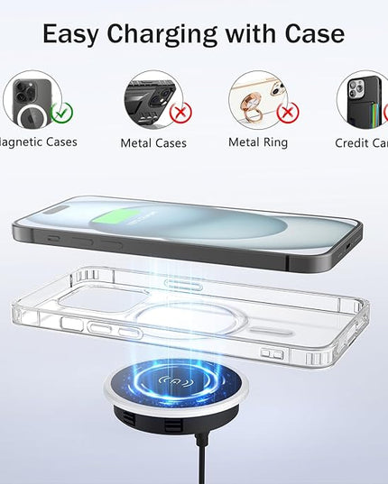 Wireless Magnetic Charger Desk Mount 15W Fast Charger for iPhone 17 16 Pro Max 15 14 13 12 Series,Magnet Qi Charging Pad/Station for AirPods,Recessed Hidden Under Desktop Hole Save Nightstand Space