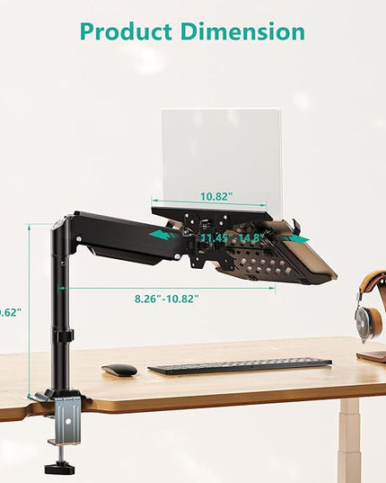 WALI Laptop Tray Desk Mount, Laptop Arm Mount Fits 10-15.6 Inch Notebook, 2-in-1 Gas Spring Monitor Arm for 17-32 Inch Computer Screen, Holds up to 22lbs(GSDM00LP), Black