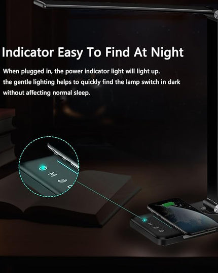 AFROG 8-in-1 4th Gen Multifunctional LED Desk Lamp with 10W Fast Wireless Charger,USB Charging Port,1200Lux Super Bright,5 Lighting Mode,7 Brightness，40 Min Timer,Night Light Function,5000K