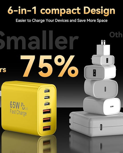 USB C Fast Charger Block, iPhone Charger Fast Charging Blocks 65W Multi Port Charger 6-Ports PD & QC Charging Cube Brick Power Adapter Type C Wall Chargers for iPhone 17/16/15/14/13/12 Pro Max, iPad