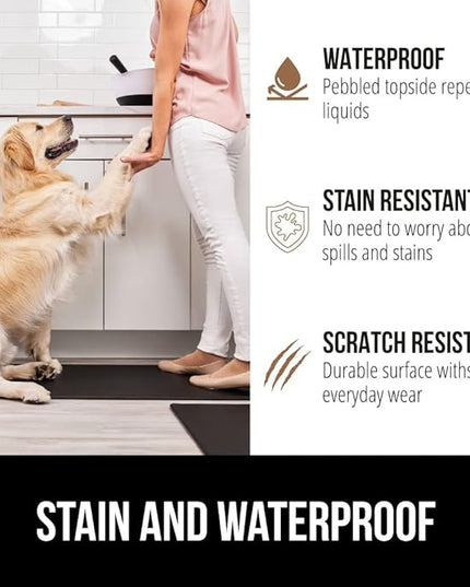 GORILLA GRIP 2 Pack Comfortable Cushioned Kitchen Mats for Floor, 17x24 + 17x48, Waterproof and Stain Resistant, 1/2 Inch Thick Soft Ergonomic Standing Desk Anti Fatigue Mat, Foam Supports Feet, Black