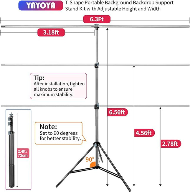 White Backdrop with Stand, 6x9 ft White Photo Backdrop Curtain with 6.3x6.5 ft Background Stand, Portable Back Drop Support Kit with Carrying Bag, 5 Strong Spring Clamps