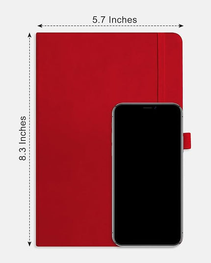 RETTACY Graph Grid Paper Notebook, 192 Pages, A5 Medium Size (5.7'' x 8.3''), 5 Squares per Inch, Leather Hardcover, 100 GSM Thick Paper, for School, Students, Math, Engineering (Red)