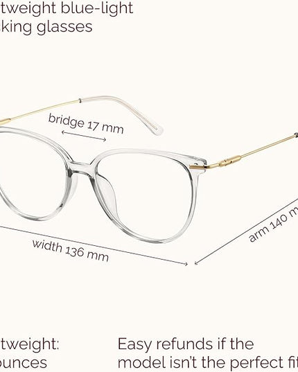 Gaoye Blue Light Blocking Glasses - Trending Round TR90 Frames, Metal Arms, UV400 Protection - Matching Soft Case