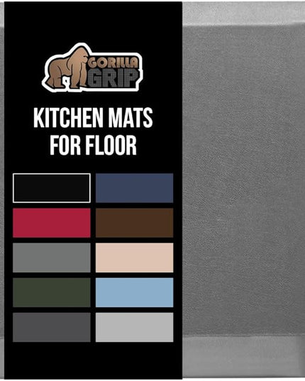 GORILLA GRIP Comfortable Cushioned Kitchen Mats for Floor, 48x20, Waterproof and Stain Resistant Soft Top, 3/4 Inch Thick Ergonomic Standing Desk Anti Fatigue Mat, Foam Supports Ankles and Feet, Grey