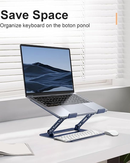 Adjustable Laptop Stand for Desk,Portable Laptop Stand Holder and Riser,Foldable Aluminum Notebook Computer Stands for MacBook Air Pro HP Lenovo Dell Samsung Chromebook, 10-15.6 inch,Navy Blue