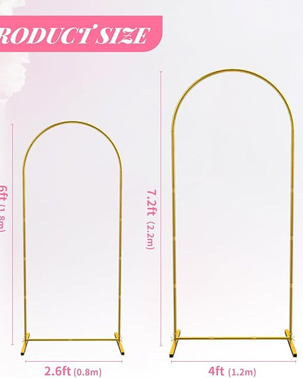 Metal Arch Backdrop Stand, 7.2FT+6FT Wedding Arch Backdrop Stand, Set of 2 Gold Backdrop Arch Stand, Wedding Arch Frame for Wedding Ceremony Birthday Party Baby Shower Graduation Ceremony Decoration