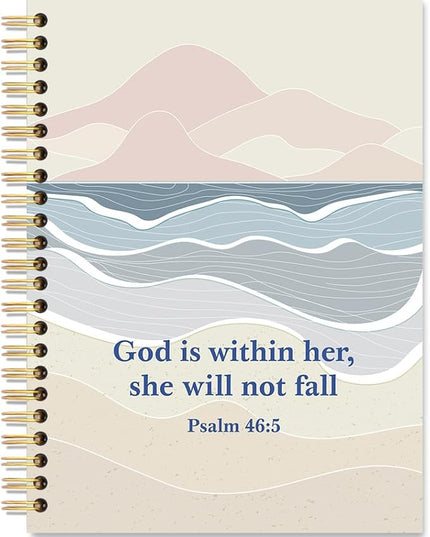 God is Within Her She Will Not Fall Spiral Notebook, Psalm 46:5 Christian Faith Journal, Inspirational Mountain Notebook for Women, Religious Bible Verse Writing Gifts for Coworker Sister Friend