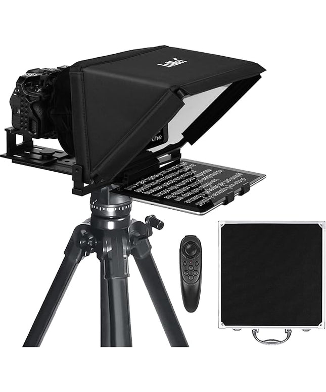TX12 Teleprompter with Remote App Control, 13inch Metal Teleprompter，Compatible with iPad, Smartphone, DSLR Camera,Collapsible with Carry Case,Easy to Assemble